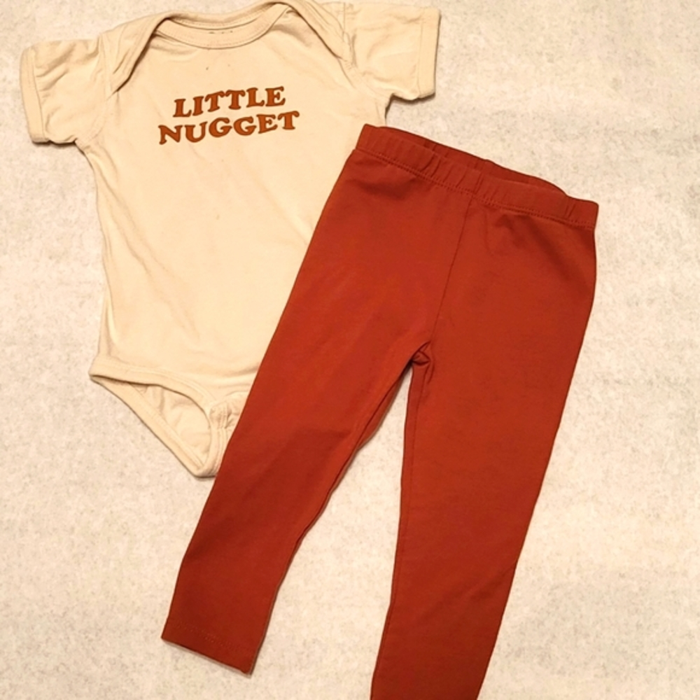 "Little Nugget" short sleeved onesie/bodysuit with matching leggings/tights